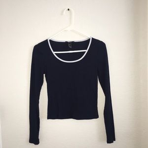 navy blue Forever 21 long sleeve crop top